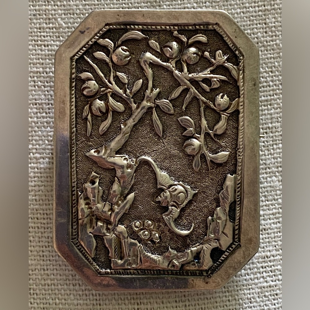 Antique Silver Opium Box Brooch